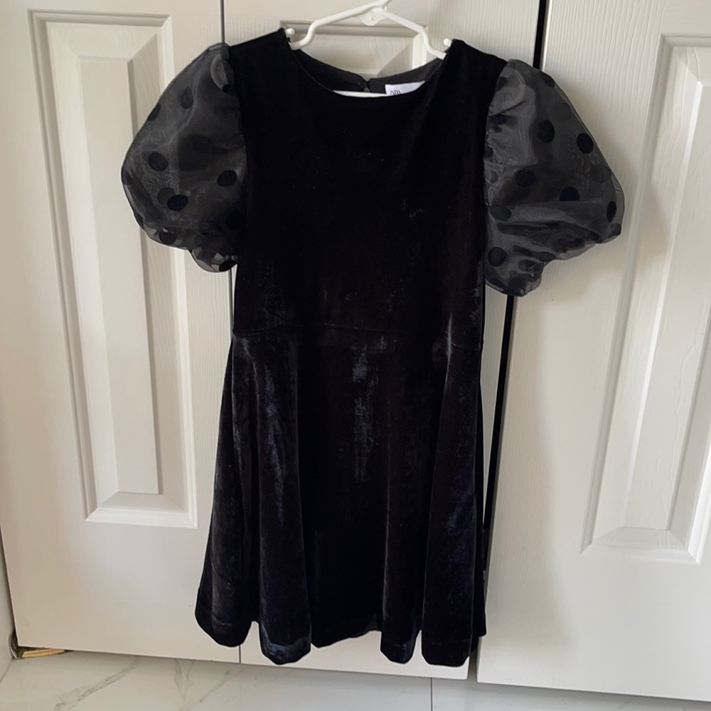 Zara Girls Velvet Puff Sleeve Dress